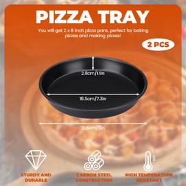 Diakey Pizzablech für Backofen, tiefe Pizzablech, antihaftbeschichtet, Karbonstahl, runde Backbleche, 21,5 cm, 2 Stück