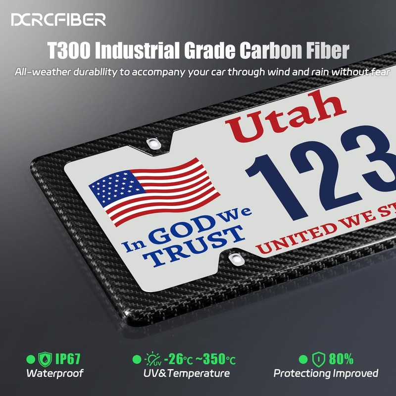 DCRCFIBER Real Carbon Fiber License Plate Frame, 100% Pure Carbon