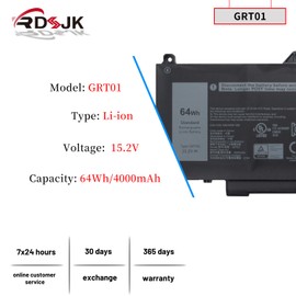 GRT01 R05P0 VXD57 Laptop Battery for Dell Latitude 5421 5431 5521 5531 Precision 3470 3561 3571 Alienware m17 R5 AMD Series 00P3TJ 0P3TJ 0R05P0 005RGW 05RGW GRTO1 0VXD57 53XPY 53XP7 053XP7 15.2V 64Wh