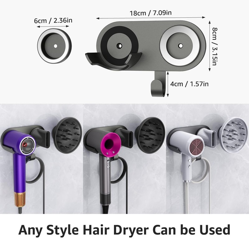 Hair Dryer Holder Wall Mounted, Blow Dryer Holder With 3