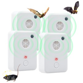 4Pack Ultrasonic Bat Repellent Devices for Attic House Porch, Adjustable Bat Exclusion Device for Indoor Use, Friendly to Human and Pet (White)