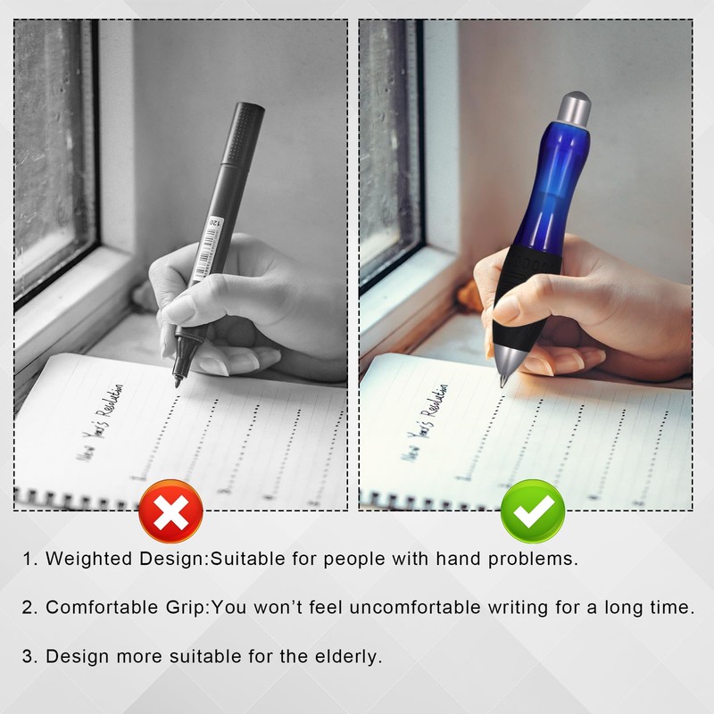 lasuroa Pack of 2 Retractable Thick Ballpoint Pens with 12