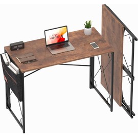 VECELO 39 Inch Folding Desk Simple Assembly, Writing Computer Desk for Home Office Study Office Foldable Table for Small Spaces,Classic Brown
