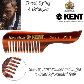 Kent 83T Small Gentleman's Beard and Mustache Pocket Comb, Fine Toothed Travel Size for Facial Hair Grooming and Styling. Saw-cut of Quality Cellulose Acetate, Hand Polished. Hand-Made in England