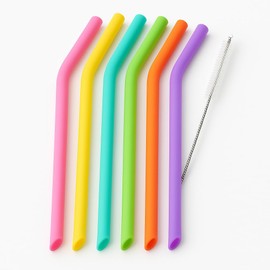 Reusable Silicone Straws – 6 Pack with Cleaning Brush – BPA-Free, Eco-Friendly, Dishwasher Safe – Flexible Drinking Straws for Tumblers, Smoothies, Kids & Adults