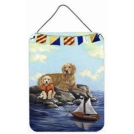 Caroline's Treasures PPP3100DS1216 Golden Retriever Retreat Wall or Door Hanging Prints Aluminum Metal Sign Kitchen Wall Bar Bathroom Plaque Home Decor Front Door Plaque, 12x16, Multicolor