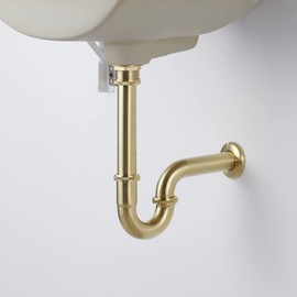 Miraga Sink Stopper U Trap Set, Brass Construction U-Shape 1-1/4 inch Slip Inlet Drain, Sink Drain Stopper Set NO Overflow, US/CA Standard, Pls Measure ur Sink Hole Size Before Order, Brushed Gold