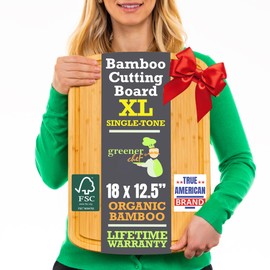 GREENER CHEF 18 Inch Extra Large Bamboo Cutting Board with Lifetime Replacements - Organic Wooden Butcher Block, XL Chopping Board for Kitchen, Meat, Vegetables, and Food Prep