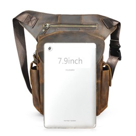 Handadsume Water Resistant Canvas Plus Leather Motorcycle Fanny Waist Pack One Shoulder Drop Leg Thigh Bag For Men Women N211-8, X-9938-100%LEATHER, Medium, Vintage Retro Stylish Street Free Style