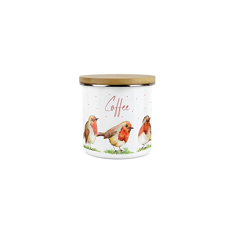 Purely Home English Robins Coffee Canister - White Metal Enamel