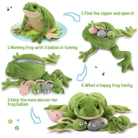 Tezituor Giant Mommy Frog Stuffed Animal with 4 Babies,20.5” Realistic Frog Plush Toy Soft Pillow Adorable Frog Plushies Gifts for Boys Girls