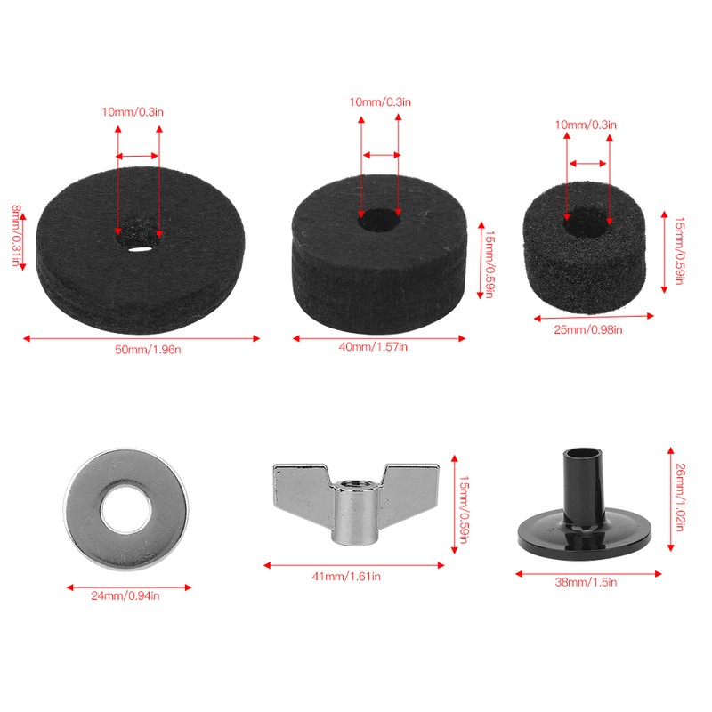 21PCS Drum Set Cymbal Anti-Skid Felt Pad Sleeve Disc Nut
