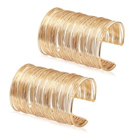 EIELO 2 Pcs Golden Cuff Bangle Bracelet for Women Open Wrist Cuff Wrap Bracelet