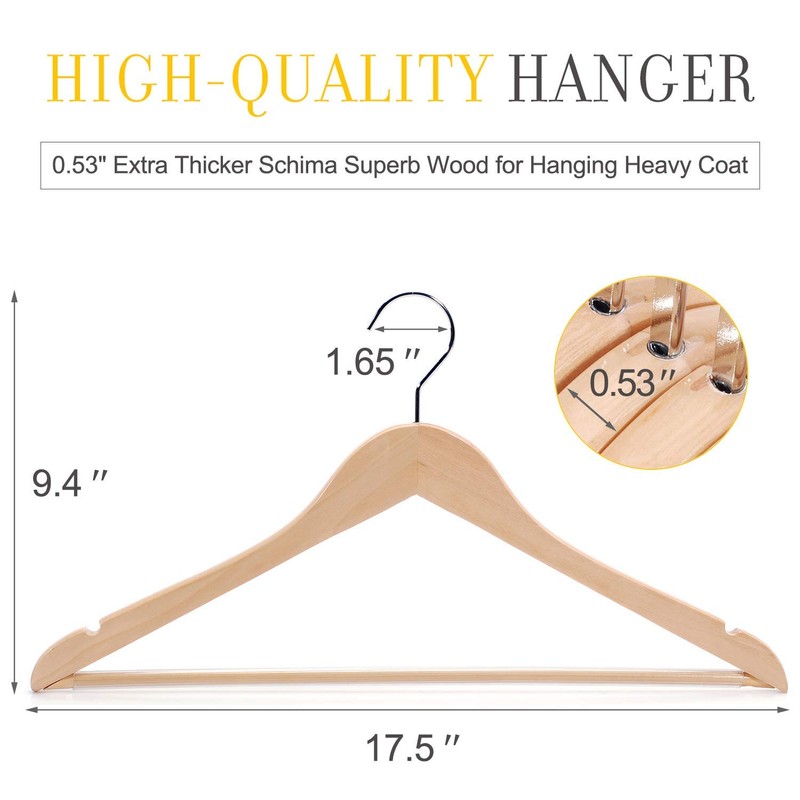 TOPIA Premium Wooden Hangers with Extra Thick Hook and Non