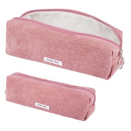 Deepton Pencil Case, Corduroy Fabric, Women's Pencil Case, Girls, Pencil Case, Pencil Case, Cord Pencil Case for Girls, Teenagers, School, Office, pink, pencil case