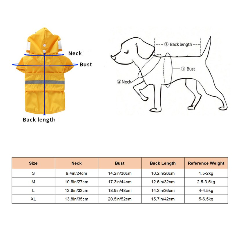 Dog Raincoat Waterproof Transparent PVC Brim Adjustable Hooded Dog Rain