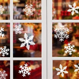 NOCHME Snowflake Window Stickers, 108 PCS Static Snow Flakes Window Clings for Glass Door, Christmas Snowflakes Window Display Decorations, Static PVC Stickers, White