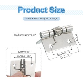 uxcell 2Pcs Spring Hinge, 2" Length 304 Stainless Steel Spring Loaded Hinges, Self-Closing Cabinet Hinge for Left and Right Hand Doors Cabinet Closet DIY Hardware, Silver (Interior)