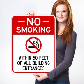 Sigo Signs, No Smoking Within 50 Feet of All Building Entrances Sign, 18x24 Inches, Rust Free .063 Aluminum, Fade Resistant, Made in USA