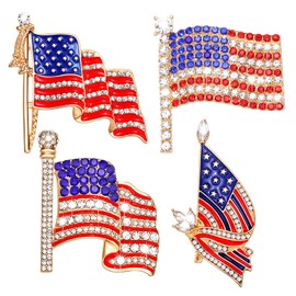 American Flag Brooches 4 th of July Patriotic Red White Blue Rhinestone USA Letter Cross Eagle Map Heart Ribbon Brooch Pin Bulk Vintage Fourth of July Celebrate Independence Day Lapel Pins for Women