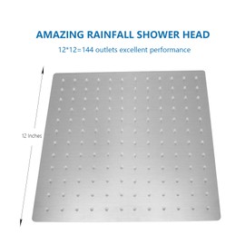 NearMoon Rain Shower Head, High Flow Stainless Steel Square Rainfall Shower, Waterfall Bath Shower Body Covering, Ceiling or Wall Mount (12 Inch, Brushed Nickel)
