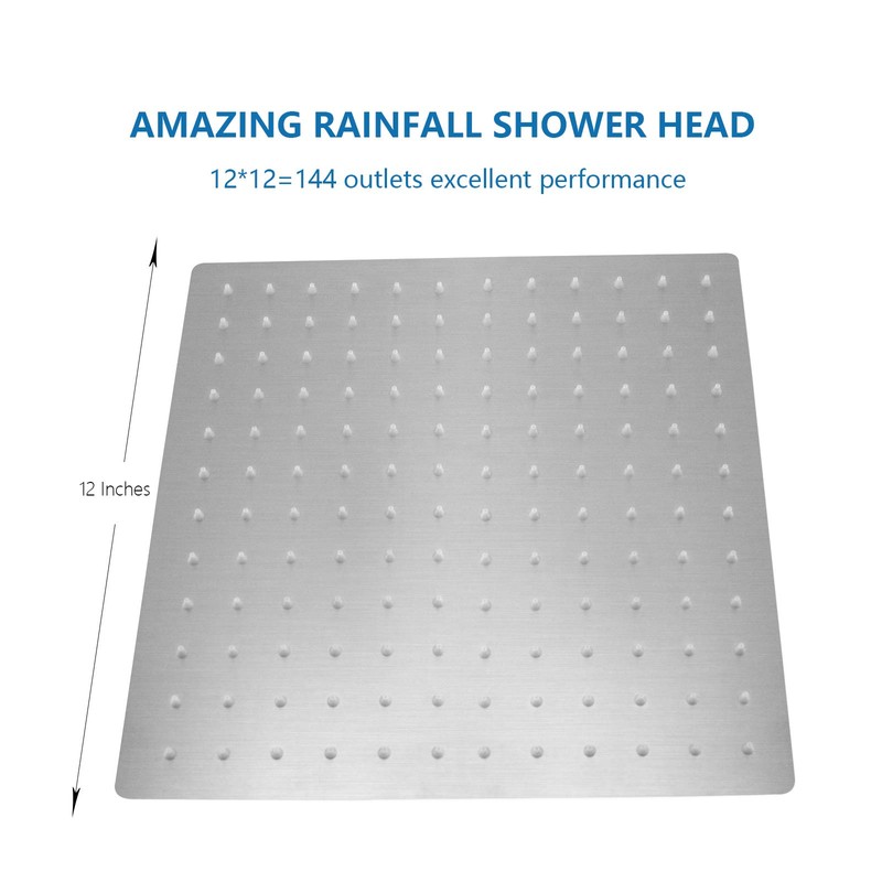 NearMoon Rain Shower Head, High Flow Stainless Steel Square Rainfall