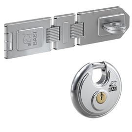 BASI Safety Hasp with Stainless Steel Round Shackle Lock 2 Joints Hasp for Hanging Doors Galvanised Weatherproof Silver Coloured