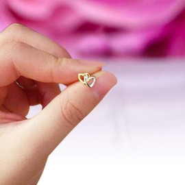 925 Sterling Silver Heart Shape Stud Earrings Two Tone Ladies Earrings