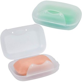 Soap Box Holder, 2-Pack Soap Dish Soap Savers Case Container for Bathroom Camping Gym (Translucent, L)