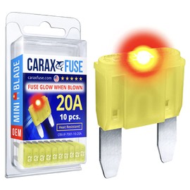 CARAX Glow Fuse – Premium Fuse Mini Blade – 20A Kit 10 pcs – Glow When Blown LED Automotive Fuse – Smart Auto Glow Fuse Easy Identification – 10 pcs