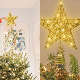Christmas Tree Topper for Xmas Tree 10 Inch Lighted Star Tree Topper Battery Powered LED Treetop for Xmas Tree Party Decoration