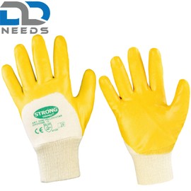 D2D 1 Pair – Cotton Gloves – Size: 11 (XXL) – Yellow – with Nitrile Coating – Standard EN 388 CAT 2 – Work Gloves – PU Assembly Gloves Garden Gloves