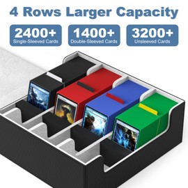 Mlikero Card Deck Case for Trading Cards 2400+, 4 Rows Trading Card Storage Box with 10 Colorful Dividers and 4 Foam Stoppers, Premium Card Deck Box Fit for MTG, TCG and Sport Cards (Black&Grey)