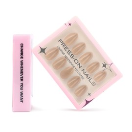 Khaki Press on Nails | Short Almond Fake Nails,Solid Color Acrylic Nails, Full Cover Glossy Glue on Nails,Reusable False Nails,Suitable for Women 15 Sizes -30Pcs (with glue)