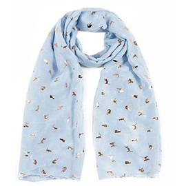 World of Shawls New Ladies Womens Glitter Foil Sparkle Print Scarf Scarves (Glitter Cat Baby Blue)