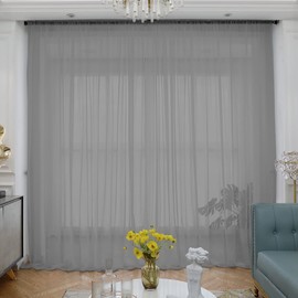 Gray Sheer Curtains 120 Inches Long 2 Panels,Rod Pocket Voile Semi Sheer Window Curtains for Kitchen, Bedroom and Living Room (Gray, 52 W x 120 L)