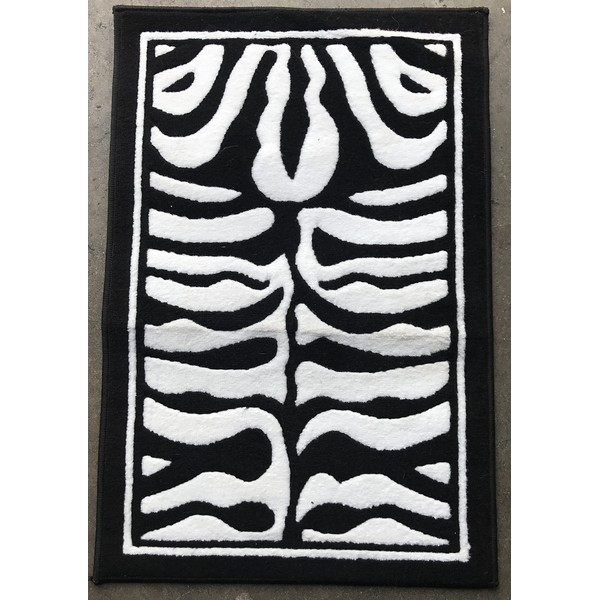 Americana Animal Skin Print Zebra Doormat Rug Black and Pure White Design 132 (2 Feet X 3 Feet)