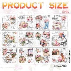 WEBEEDY 12 Transfer Aufkleber Pfingstrose Blumen Rub on Transfer Stickers Vintage Transferfolie Musik-Symbole Schmetterling Blumen Wasserdichte Aufkleber für Möbel,Holz,Scrapbooking,DIY Basteln Deko