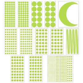 Realand Glow in The Dark Stars for Ceiling, Large Moon, 858Pcs Glowing Star Stickers Includes Shooting Stars, Round Glow Stars for Bedroom Wall Decals Room Ceiling Decor, Green