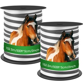 Wowangce 2 Pcs Poly Tapes for Electric Fence Horse Fence Tape Wire, 500 Feet(152.40m) Length Tape for Electric Fence, Fencing Tape for Livestock(Black)