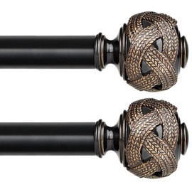 2 Pack Curtain Rods for Windows 48 to 84 Inches, USFOOK 7/8 Inch Telescoping Splicing Curtain Rod 32 to 86 Inch, Black Drapery Rod with Leaf Finials