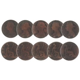 LOTE de 10 monedas de Reino Unido Reino Unido 1 Penny Monins, Queen Victoria 1874-1894