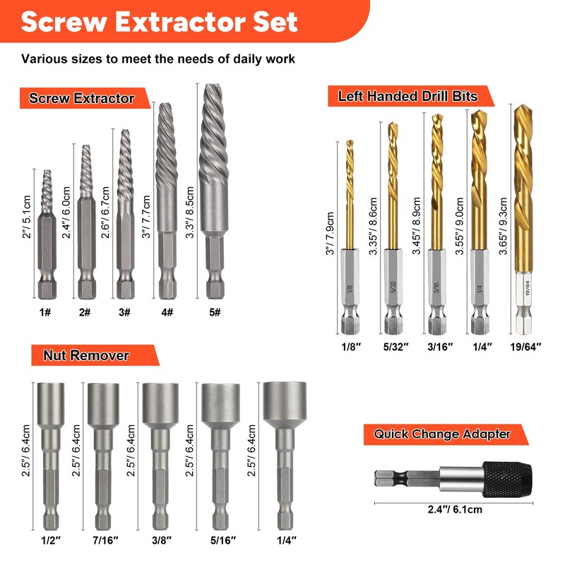 THINKWORK 16pcs Screw Extractor, Spiral Bolt Extractor Kit, Easy Out