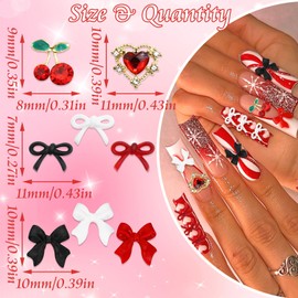 BELICEY 130Pcs 3D Nail Charms Set Red Black White Acrylic Flatback Nail Bows Gold Cherry Heart Charms for Nails Gems and Rhinestones Nail Jewelry for Women Manicure DIY Nail Art Design Crafts