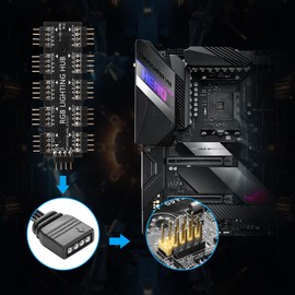 CERRXIAN 2PCS RGB HUB LED Splitter 1 to 10 Ports 10 Way 12V 4Pin RGB with RGB Extension Cord Support Velcro Suitable for Desktop Computers (12V 4PIN)