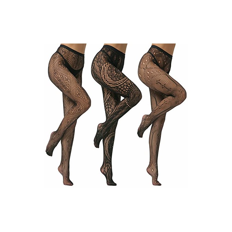 EVERSWE High Waist Fishnet Tights, Thigh High Suspender Stockings (AST3P-A,