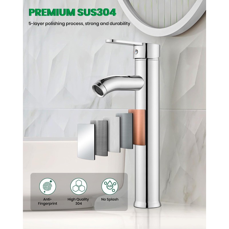gotonovo Vessel Sink Faucet Modern Tall Bathroom Faucet Single Handle