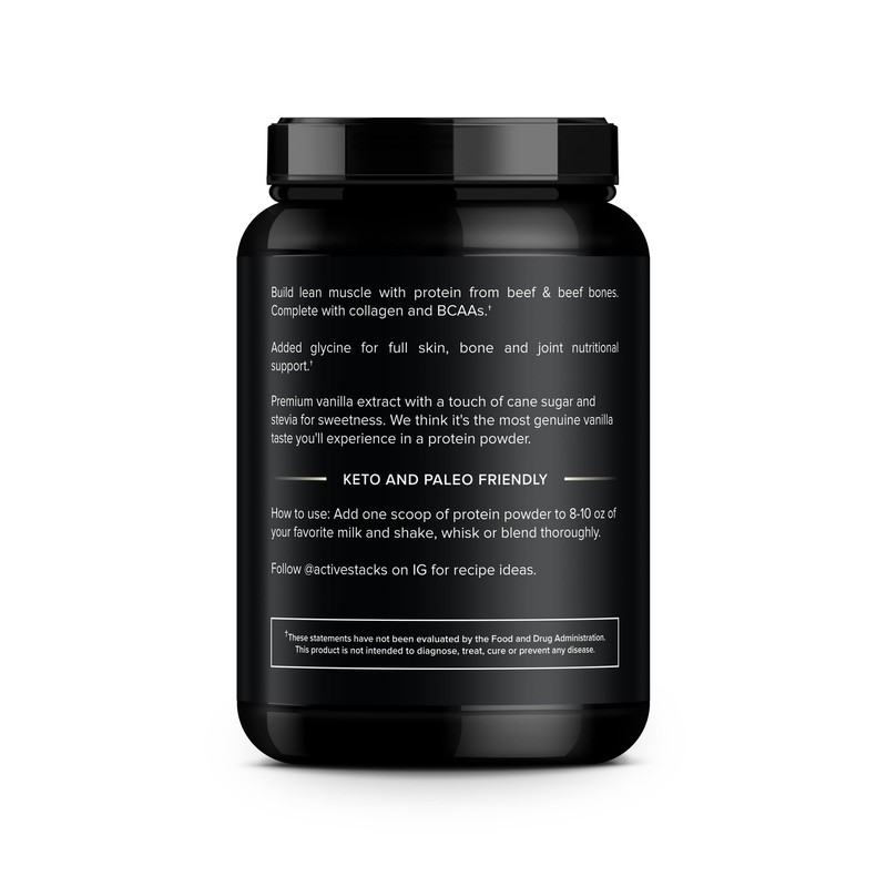 Active Stacks Beef Protein Powder, Vanilla - Dairy Free with