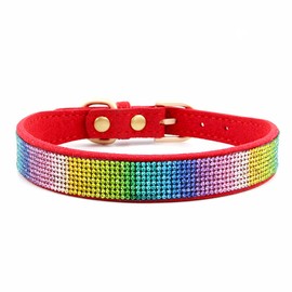 haoyueer Haoyueer Rhinestone Dog Collar, Cute Dazzling Sparkling Soft Suede Leather Dog Cat Rhinestone Collar Crystal Diamond Pet Dog Puppy Collar (L, Red-3)