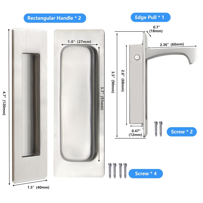 Dontay Sliding Pocket Door Handles, 304 Stainless Steel Non Locking